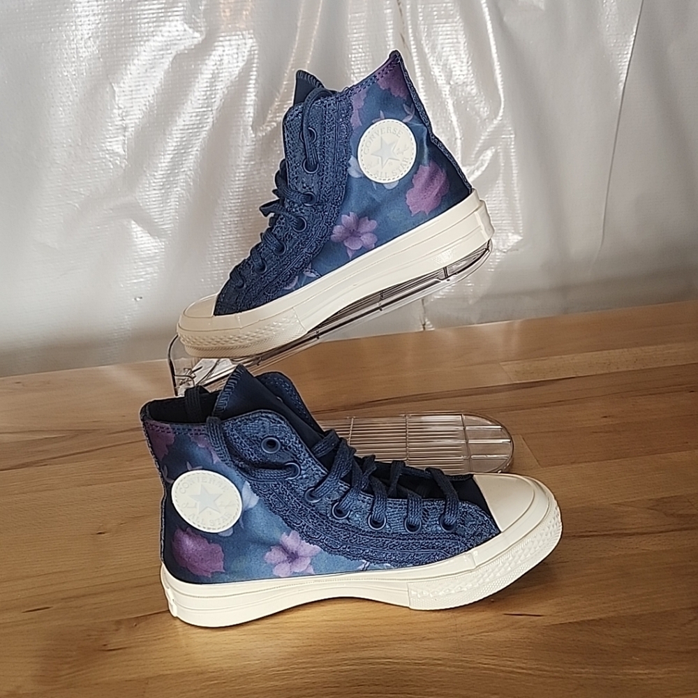 Converse Chuck 70 Floral Satin High Top Sneakers Womens 5.5 Blue Cottagecore
